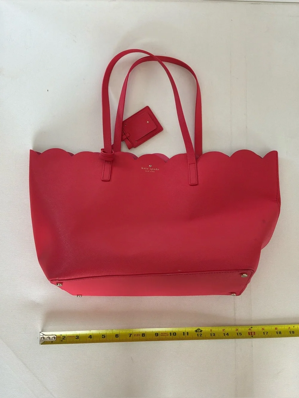 Kate Spade New York Scallop Leather Tote Bag Pink Large Shoulder Purse